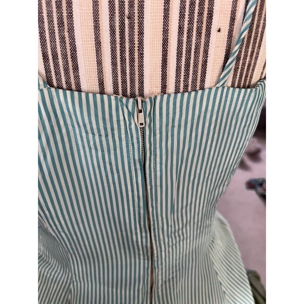 Vintage Handmade Spaghetti Strap Striped Pastel Green Acetate Dress Size 10-12 - Picture 8 of 11